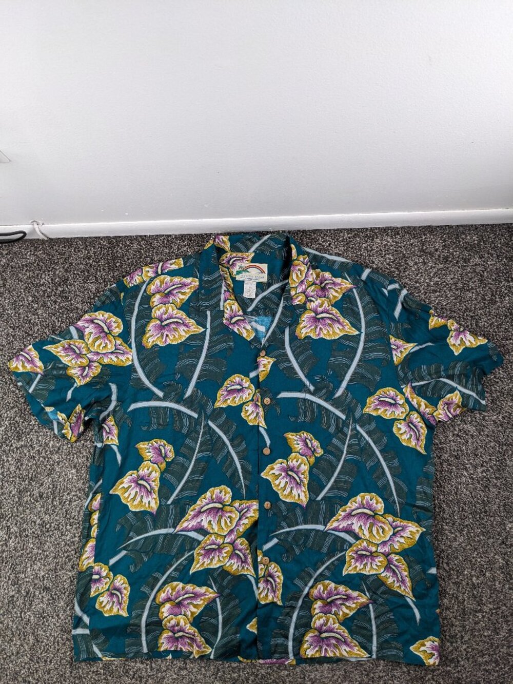 Vintage Paradise Found Shirt Hawaiian Magnum PI Camp Floral Rayon Blue Mens XL